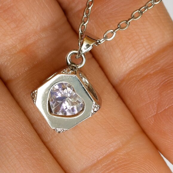 Swarovski Crystal Elements Floating Heart Necklace – Silver Overlay, 16” + 2” Ex - Picture 4 of 5